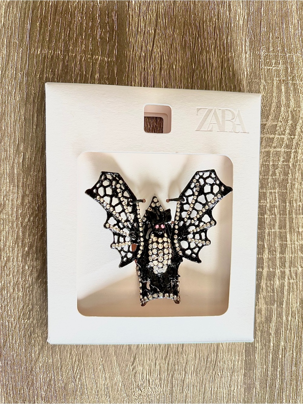 ZARA Black Crystal Bat Ring with Pink Accent